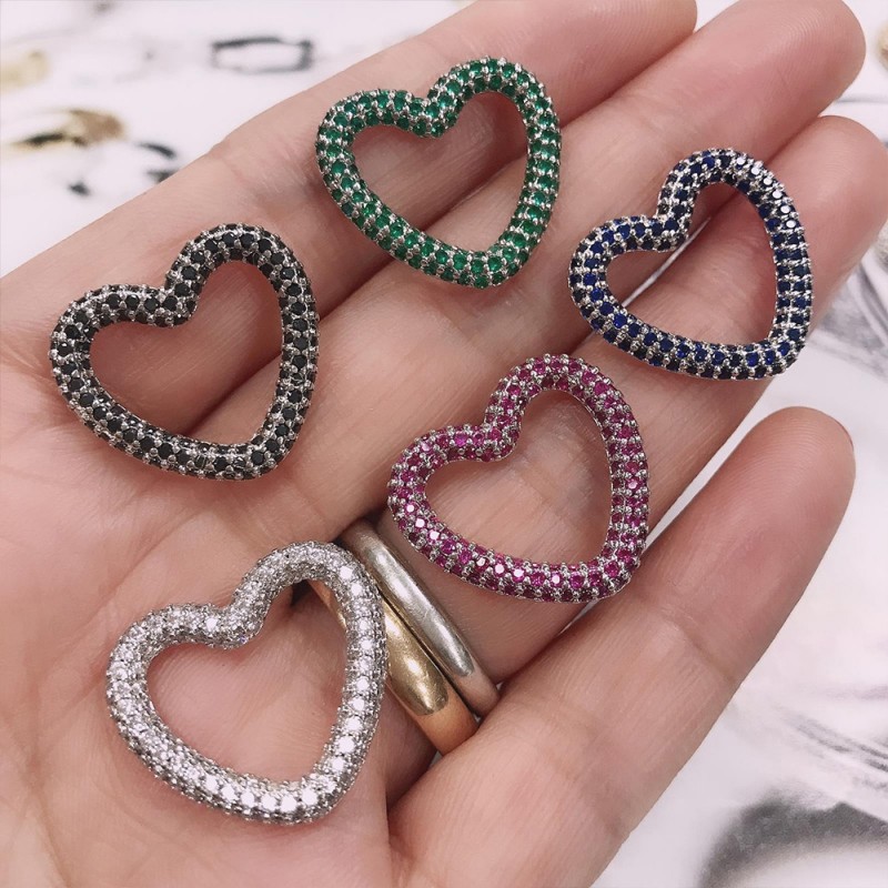 ciondoli forma cuore con zirconi 22 mm base argento varia colore per le tue creazione