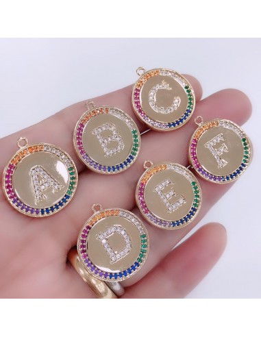 pendente Iniziale CON STRASS ZIRCONI 20 mm in rame PLACATO ORO 18k per fai da te