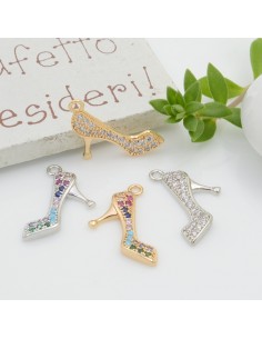 Ciondolo scarpa con tacco in rame con zirconi strass 17.5x11 mm 1pz colori vari Gioie d'Oriente