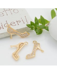 Ciondolo scarpa con tacco in rame con zirconi strass 17.5x11 mm 1pz colori vari Gioie d'Oriente 2