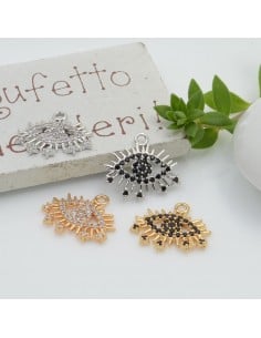 Ciondolo occhio in rame con zirconi 14 x 15 mm 1pz modelli oro e argento Gioie d'Oriente