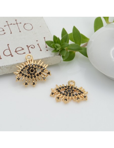 Ciondolo occhio in rame con zirconi 14 x 15 mm 1pz modelli oro e argento Gioie d'Oriente