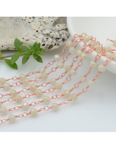 Catena rosario di cristalli colore panna AB da 4mm concatenati con filo oro rosa in ottone 50cm | GDO