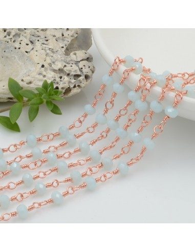 Catena rosario di cristalli colore azzurro chiarissimo da 4mm concatenati con filo oro rosa in ottone 50cm | GDO