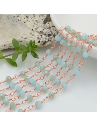 Catena rosario di cristalli colore azzurro/cammello da 4mm concatenati con filo oro rosa in ottone 50cm | GDO