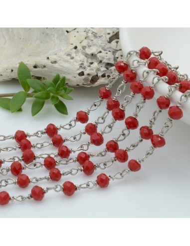 catena rosario cristalli colore rosso 4 mm concatenata filo argento in ottone 50 cm per fai da te