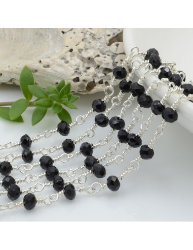 Catena rosario di cristalli colore nero da 3mm concatenati con filo argento in ottone 50cm | GDO