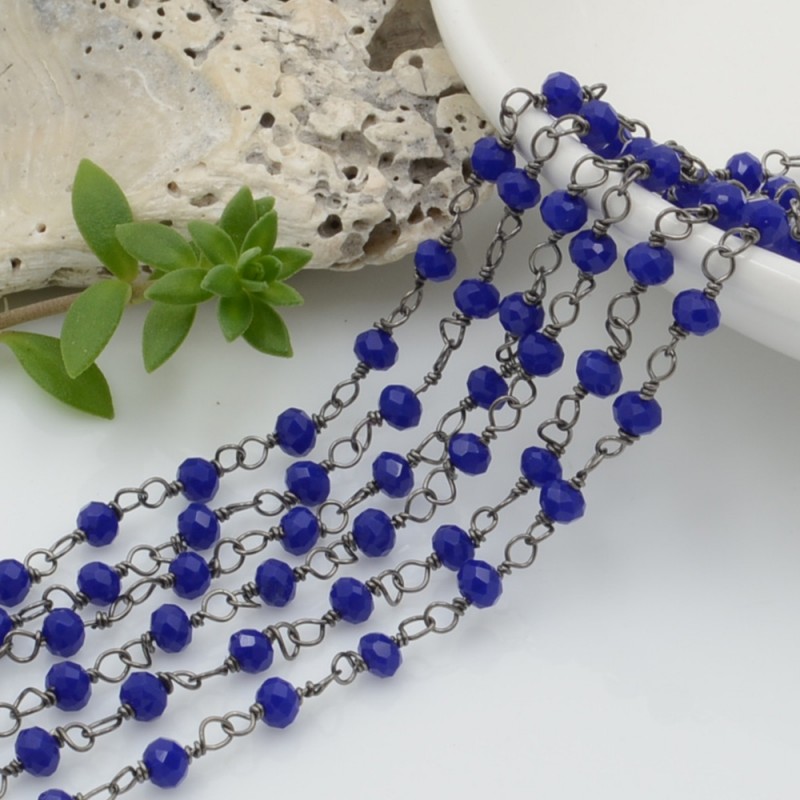 catena rosario cristalli colore blu 3 mm concatenata filo canna di fucile in ottone 50 cm per fai da te