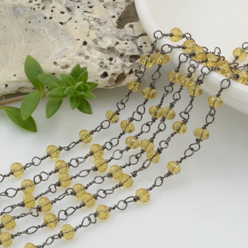 catena rosario cristalli colore topazio 3 mm concatenata filo canna di fucile in ottone 50 cm per fai da te