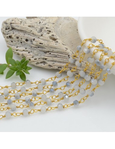 Catena rosario di cristalli colore grigio chiaro/scuro AB da 3mm concatenati con filo oro in ottone 50cm GDO