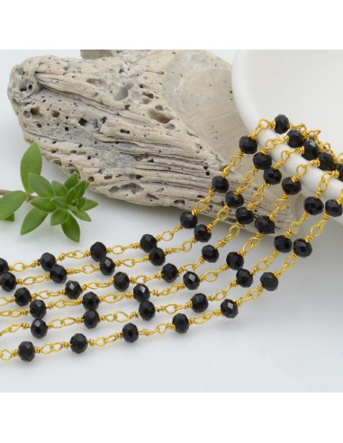 Catena rosario di cristalli colore nero da 3mm concatenati con filo oro in ottone 50cm | GDO