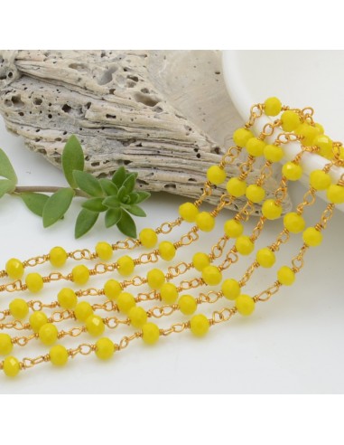 catena rosario cristalli colore giallo 3 mm concatenata filo oro in ottone 50 cm per fai da te
