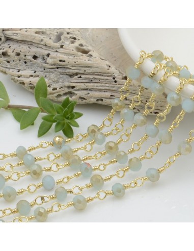 Catena rosario di cristalli colore azzurro/cammello da 4mm concatenati con filo oro in ottone 50cm GDO
