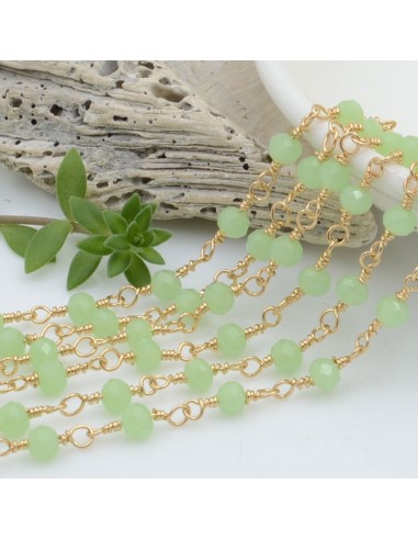 catena rosario cristalli colore verde giada 4 mm concatenata filo oro in ottone 50 cm per fai da te