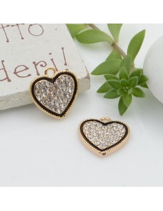 Ciondolo cuore in rame con zirconi strass 13 mm 1pz colori vari Gioie d'Oriente