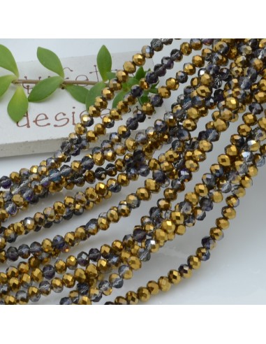 Filo cristallo Rondelle fumè oro 2.5 x 3.5 mm briolette 125 a 145pz per le tue creazioni GDO