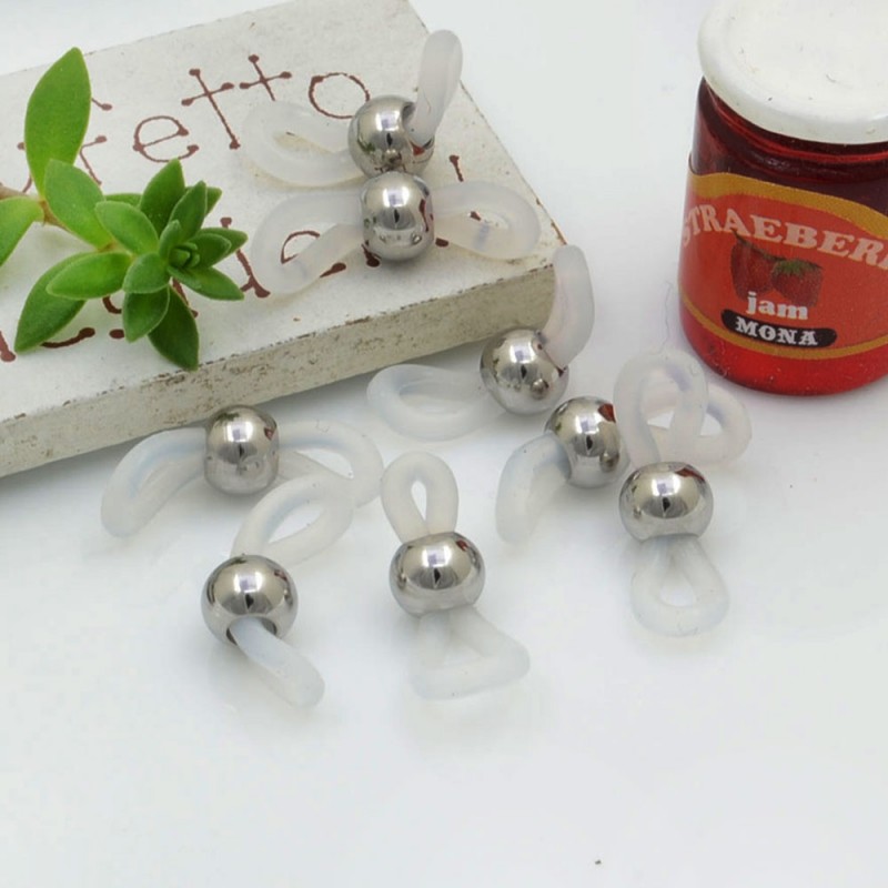 Gommini terminali in silicone bianco con pallina in acciaio 4x20mm 10pz Gioie d'Oriente