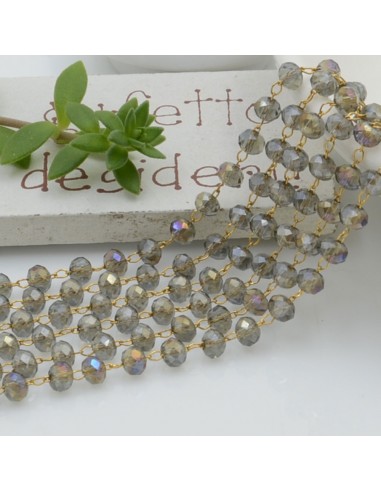catena rosario con cristalli 2.5 x 3.5 mm 50 CM base oro in acciaio colore fumè AB per le tue creazioni !!!