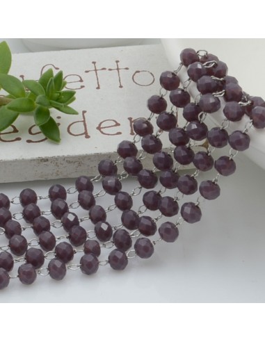catena rosario con cristalli 2.5 x 3.5 mm 50 CM base argento in acciaio colore viola per le tue creazioni !!!