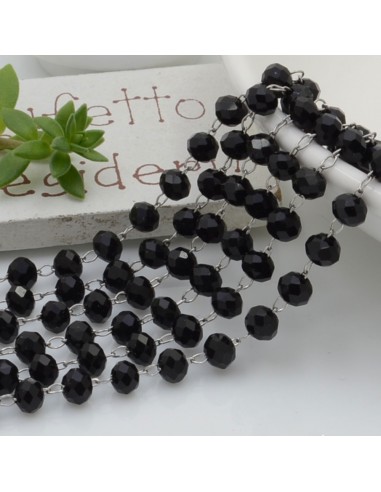 catena rosario con cristalli 3 x 4 mm 50 CM base argento in acciaio colore nero per le tue creazioni !!!