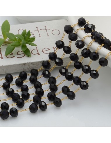 catena rosario con cristalli 3 x 4 mm 50 CM base oro in acciaio colore nero per le tue creazioni !!!