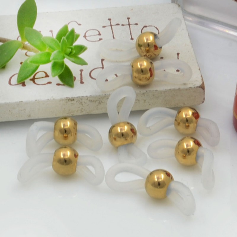 Gommini Terminali con pallina in acciaio connettori per catenelle occhiali 4 x 20 mm 10 pz oro silicone bianco