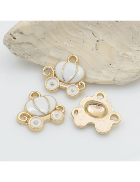 Ciondolo a forma di Carrozza smaltata in ottone 12x13mm 2pz - bianco | GDO