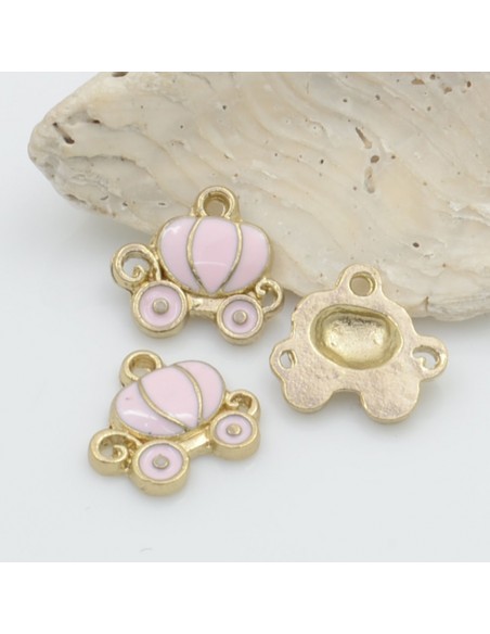 Ciondolo a forma di Carrozza smaltata in ottone 12x13mm 2pz - rosa chiaro| GDO