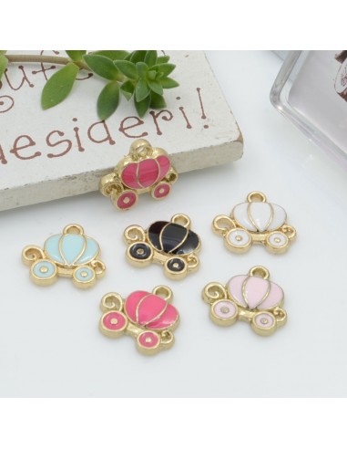 Ciondolo Charms carrozza smaltato 12 x 13 mm 2 pz base oro in ottone per fai da te per le tue creazioni!