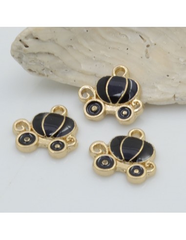 Ciondolo a forma di Carrozza smaltata in ottone 12x13mm 2pz - nero | GDO