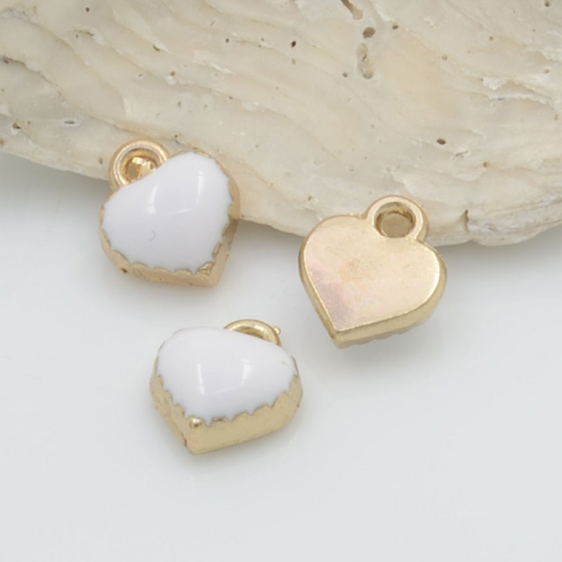 Ciondolo Charms cuore mezzo bombato smaltato 9 x 8 mm 2 pz base oro in ottone per fai da te per le tue creazioni!