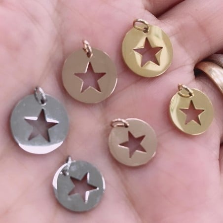 Ciondolo tondo stella vuota in acciaio 1pz misure e colori vari Gioie d'Oriente