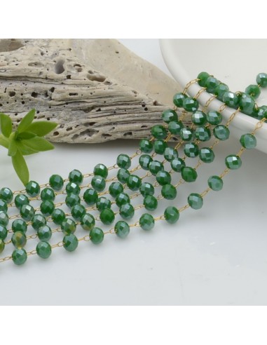 catena rosario con cristalli 3 x 4 mm 50 CM base oro in acciaio colore verde AB per le tue creazioni !!!