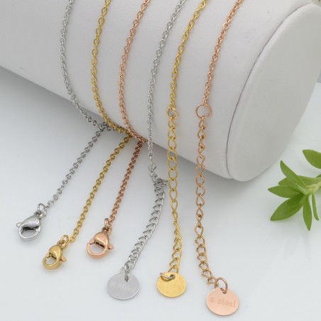 Collana base acciaio maglia ovale 0.4x1.7x2mm 40+5cm colori assortiti