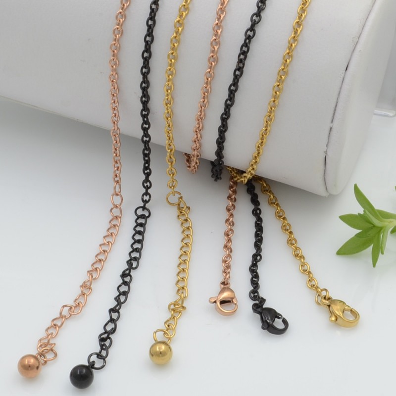 collana in acciaio Semplice spessore 3mm 48 + 5 CM prolunga con maglia OVALE  per le tue creazioni