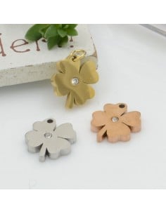 Ciondolo quadrifoglio in acciaio con zircone 12 mm 1pz colori vari Gioie d'Oriente
