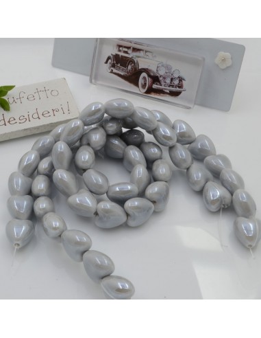 Perle cuore in ceramica colore grigio chiaro 12x13mm 1 filo 25pz GDO