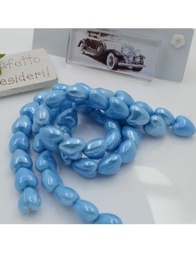 Perle cuore in ceramica colore azzurro 12x13mm 1 filo 25pz GDO