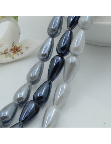 Perle a forma di goccia in ceramica luminosa e smaltata 10 x 20 mm 1 filo 17 pz