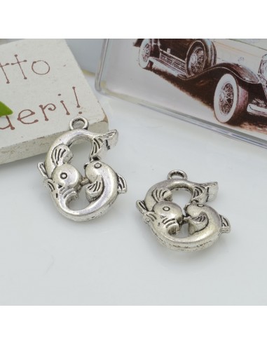 Ciondoli Charms pendente con il segno zodiacale dei pesci 25x18 mm, nel pacchetto da 2pz o 48pz, fornitore GDO