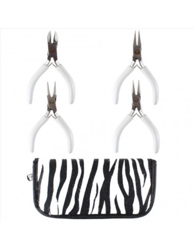 Set pinze bigiotteria acciaio, fantasia zebra, punte piatta curva tonda, marchio Gioie d'Oriente