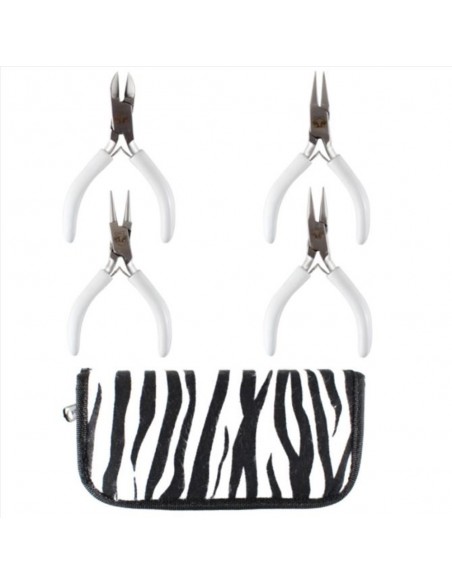 Set pinze bigiotteria acciaio, fantasia zebra, punte piatta curva tonda, marchio Gioie d'Oriente