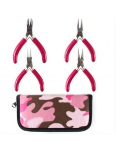 Set di 4 pinze per bigiotteria in acciaio, punte piatta curva e tonda, colore rosa militare, marchio Gioie d'Oriente 2