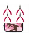 Set pinze bigiotteria acciaio, punte piatta curva e tonda, colore rosa militare, marchio Gioie d'Oriente