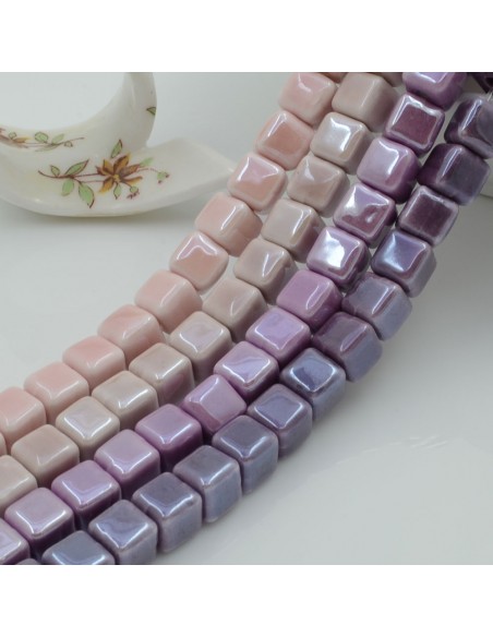 Perle in ceramica quadrata smaltata sul lilla e rosa 8mm 40pz