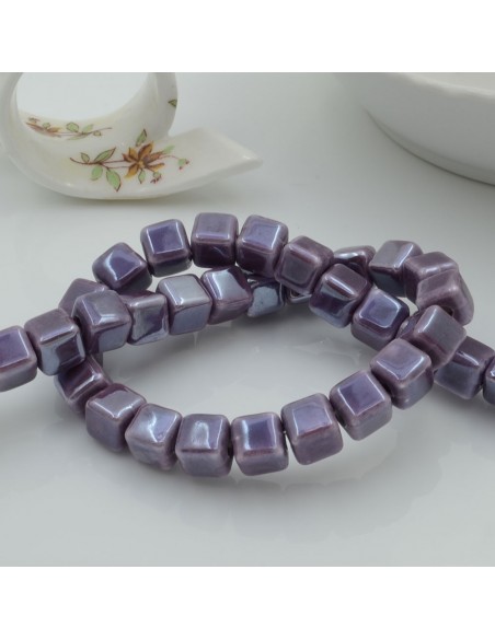 Perle in ceramica quadrata smaltata viola 8mm 40pz