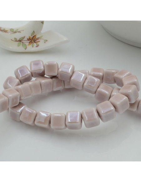 Perle in ceramica quadrata smaltata rosa antico 8mm 40pz