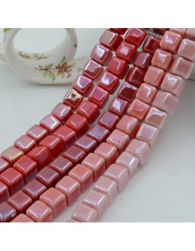 Perle in ceramica quadrata smaltata sul rosso e rosa 8mm 40pz