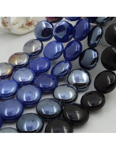 Perle in ceramica a forma di tondo-bottone mezzo bombato luminosa e smaltata 20 mm 1 filo 17 pz per bijoux fai da te!!!
