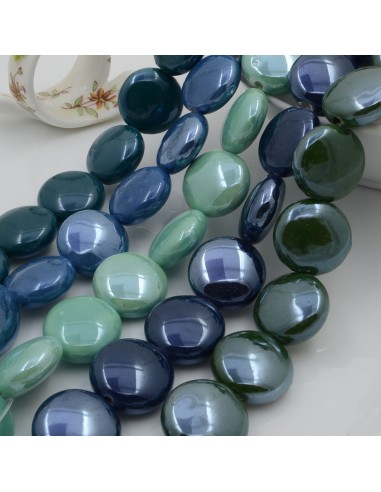 Perle in ceramica a forma di tondo-bottone mezzo bombato luminosa e smaltata 20 mm 1 filo 17 pz per bijoux fai da te!!!